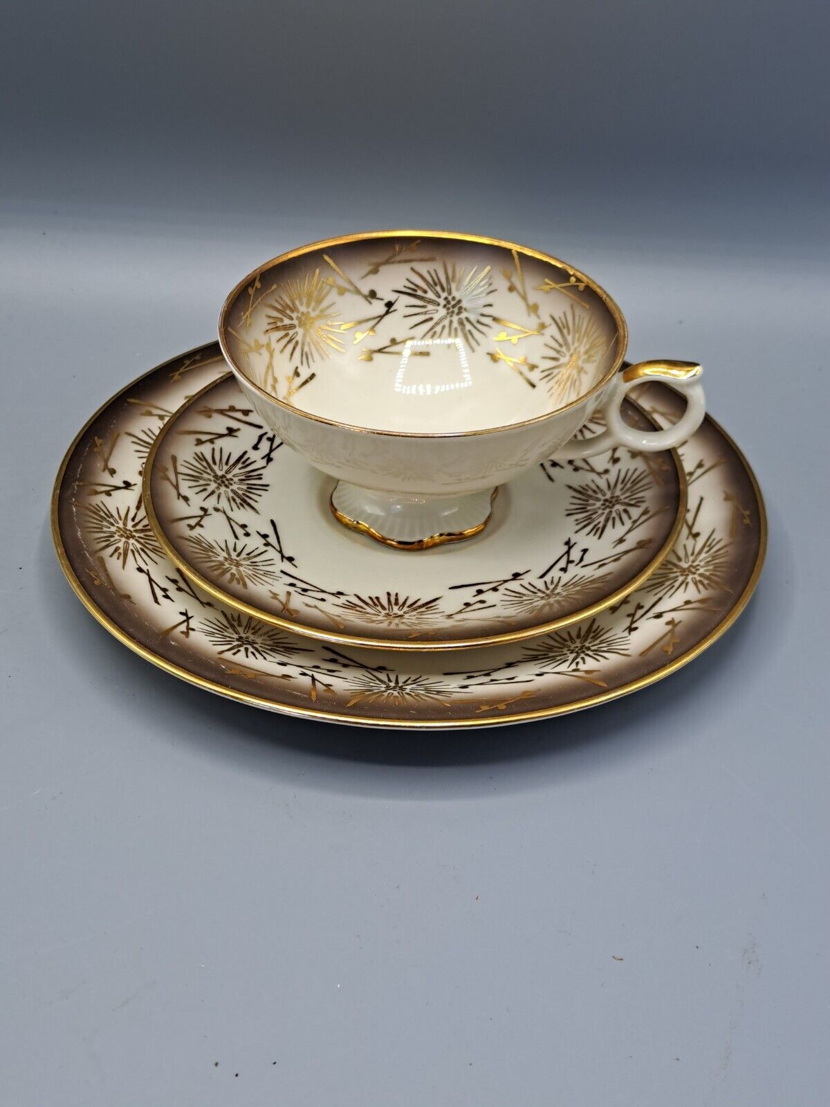 Bavaria Elefenbein Porzellan, 1 Tasse, Untertasse und Teller